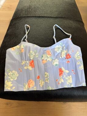 Floral Corset Crop Top - Light Blue